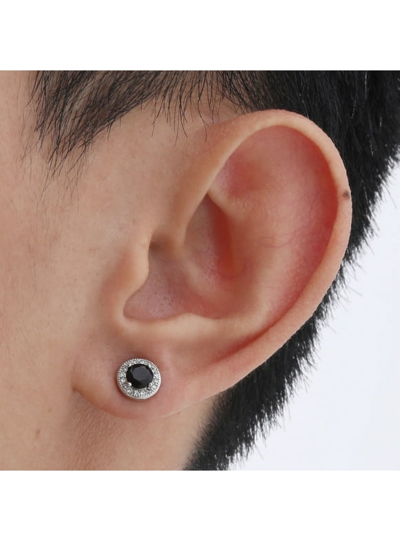 Cubic Zirconia Stud Earrings for Men Punk Round Cut CZ Diamond Earrings Stylish Hypoallergenic Jewelry Gifts for Him, Black