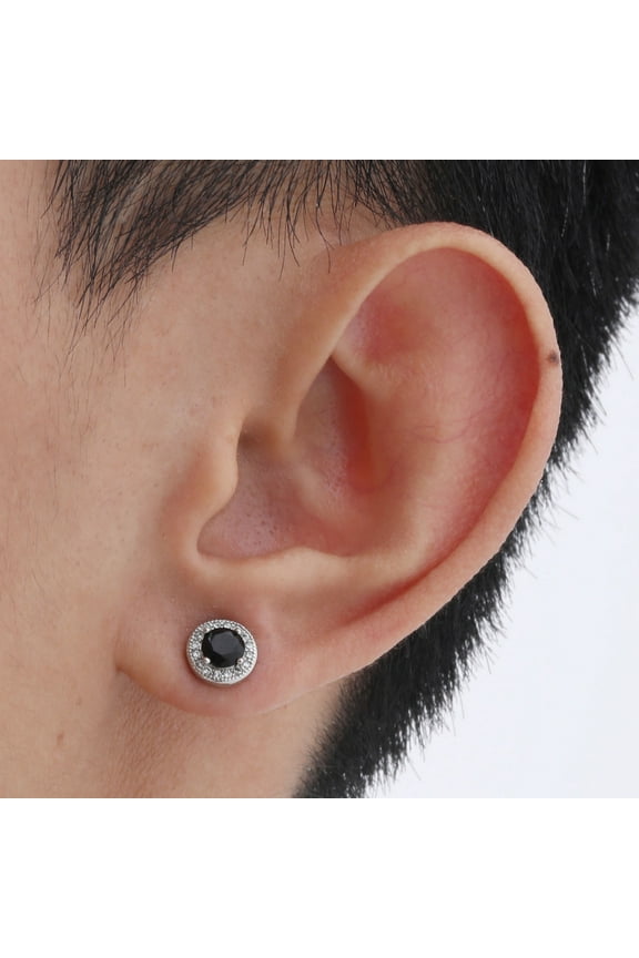 Cubic Zirconia Stud Earrings for Men Punk Round Cut CZ Diamond Earrings Stylish Hypoallergenic Jewelry Gifts for Him, Black
