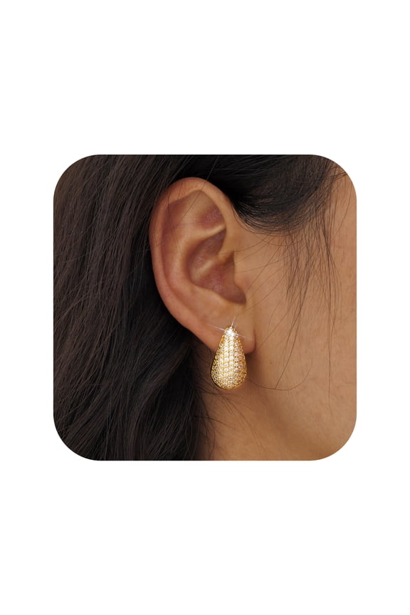 Cubic Zirconia Teardrop Earrings for Women Gold/Silver Chunky Large Earring Non Tarnish Hypoallergenic Tear Drop Ear Rings Jewelry Gifts for Girlfriend Wife Mom Friend