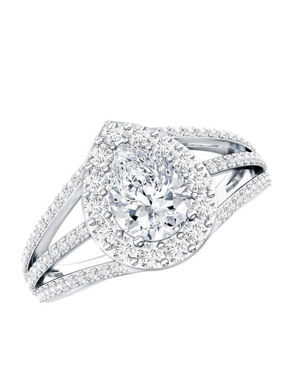 Cubic Zirconia Teardrop Engagement Ring for Women - Split Shank Ring - AAAA Quality, 10K White Gold, US 11.00