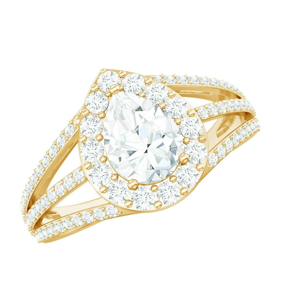 Rosec Jewels Cubic Zirconia Teardrop Engagement Ring for Women - Split Shank Ring - AAAA Quality, 10K Yellow Gold, US 9.50