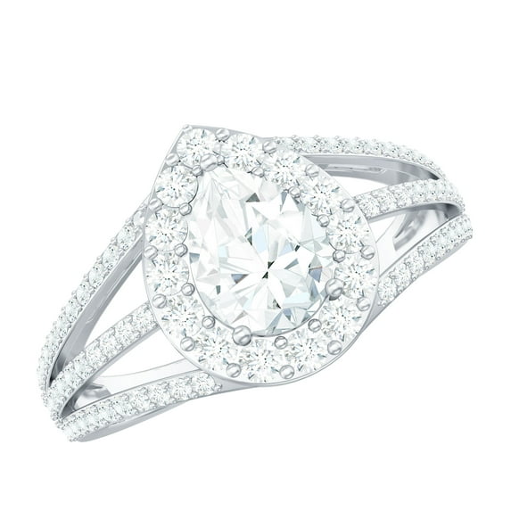 Rosec Jewels Cubic Zirconia Teardrop Engagement Ring for Women - Split Shank Ring - AAAA Quality, 18K White Gold, US 8.50
