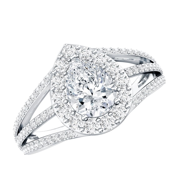 Rosec Jewels Cubic Zirconia Teardrop Engagement Ring for Women - Split Shank Ring - AAAA Quality, 18K White Gold, US 9.50