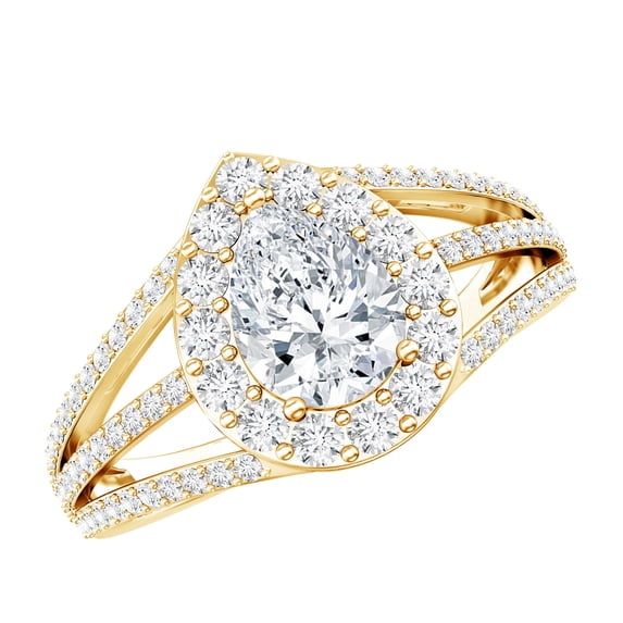 Rosec Jewels Cubic Zirconia Teardrop Engagement Ring for Women - Split Shank Ring - AAAA Quality, 18K Yellow Gold, US 11.50