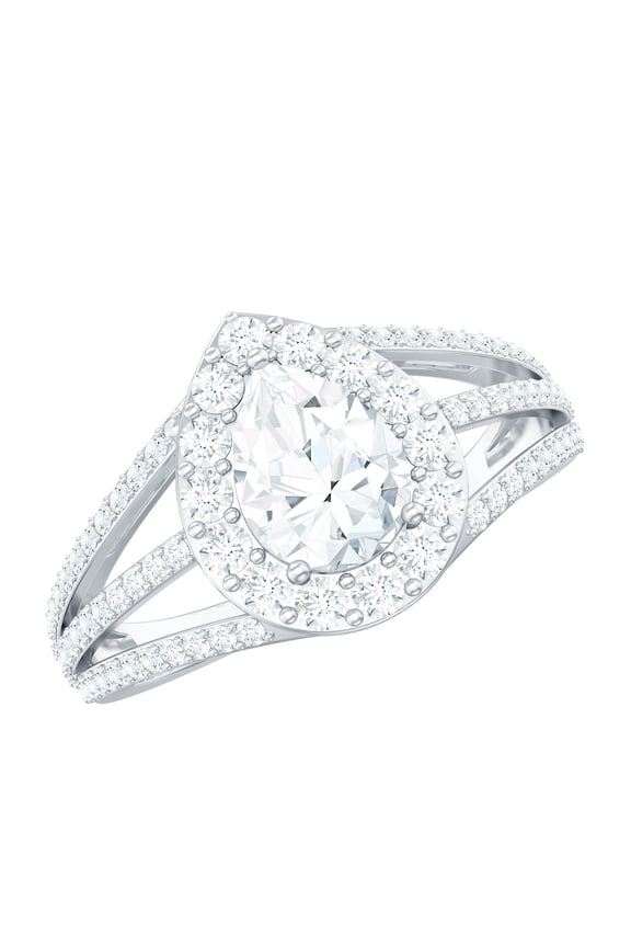 Cubic Zirconia Teardrop Engagement Ring for Women - Split Shank Ring - AAAA Quality, 925 Sterling Silver, US 4.00