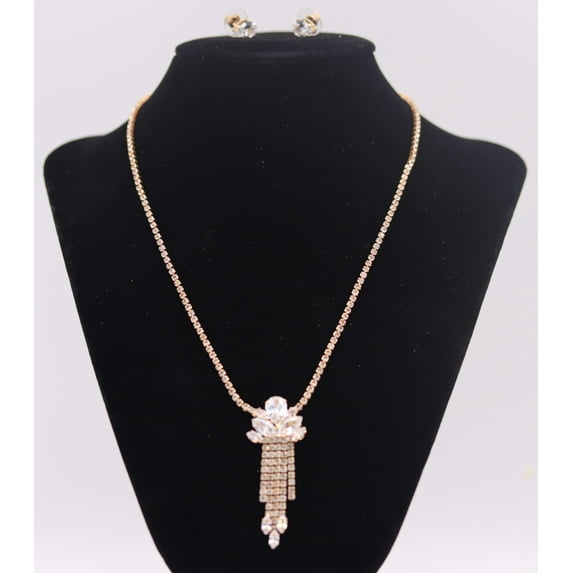 Cubic Zirconia Teardrop Fringed Necklace Set