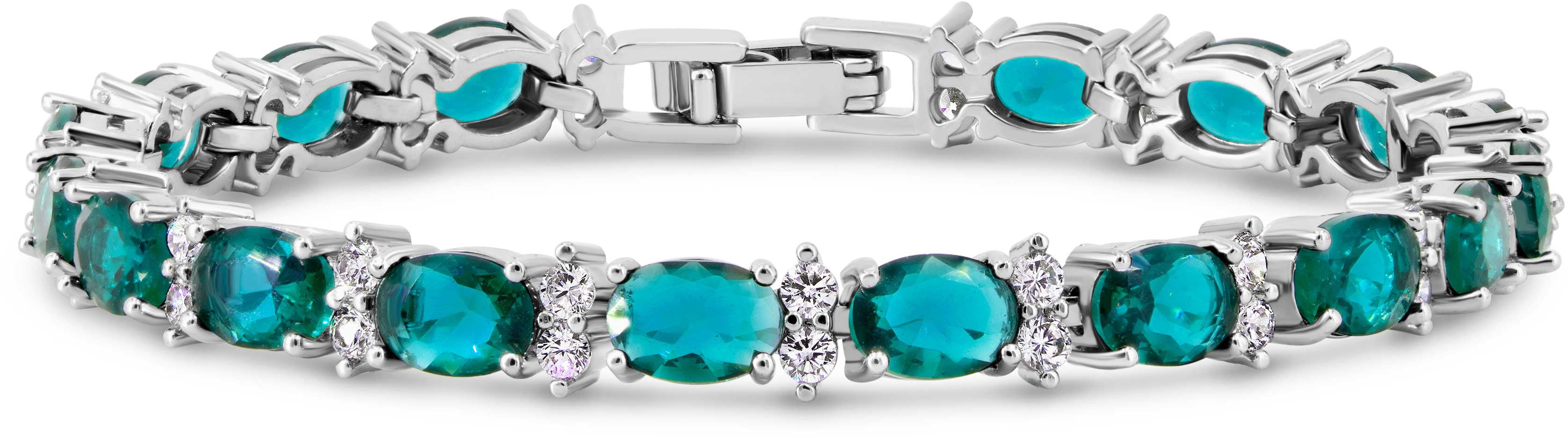 KEZEF Tennis Bracelet Simulated Aquamarine 7x5 mm Oval & 2 mm Round ...