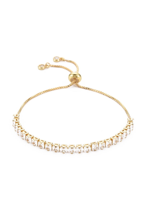 Cubic Zirconia Tennis Bracelet Real 18K Gold Plated Brass Slider Bracelet for Women Nickel Free Clear 9-7/8 inch(25cm) Clear