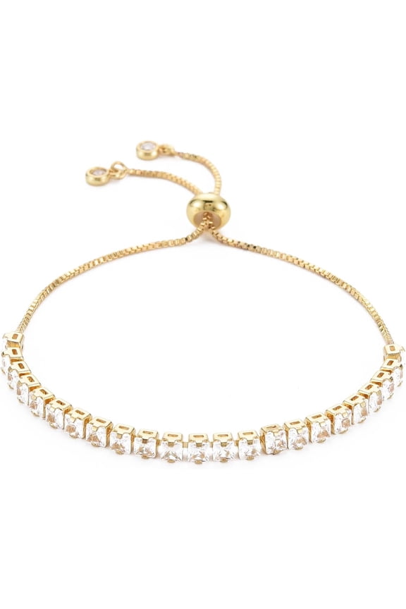 Cubic Zirconia Tennis Bracelet Real 18K golden Plated Brass Slider Bracelet for Women Nickel Free Clear 9-7/8 inch(25cm)