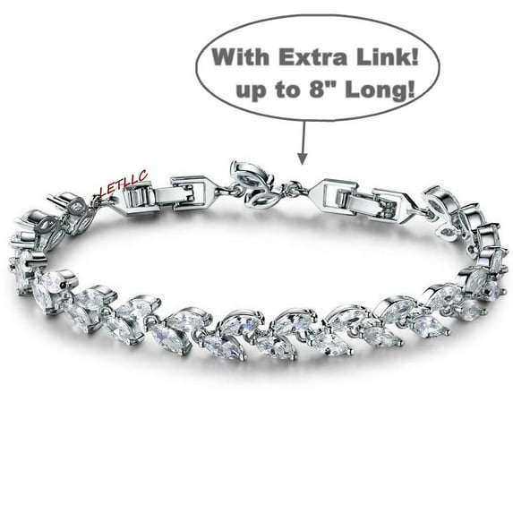Cubic Zirconia Tennis Bracelet Simulated Diamond Marquise Cut white 6.8- 8 extension Bridal