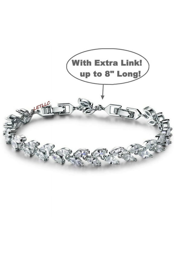 Cubic Zirconia Tennis Bracelet Simulated Diamond Marquise Cut white 6.8- 8 extension Bridal