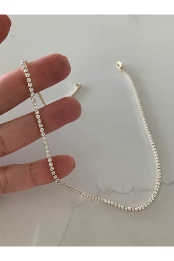 Cubic Zirconia Tennis Necklace | 14K Gold Filled | 2.2 MM Diamond Tennis Choker Necklace | Bridal Jewelry | Dainty Minimalist Necklace