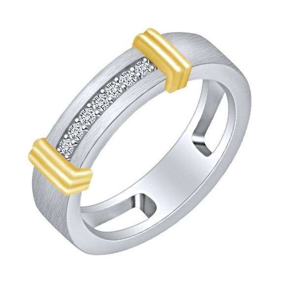 AFFY Cubic Zirconia Two Tone Engagement Band Ring In 14K White Gold Over Sterling Silver Ring Size-5