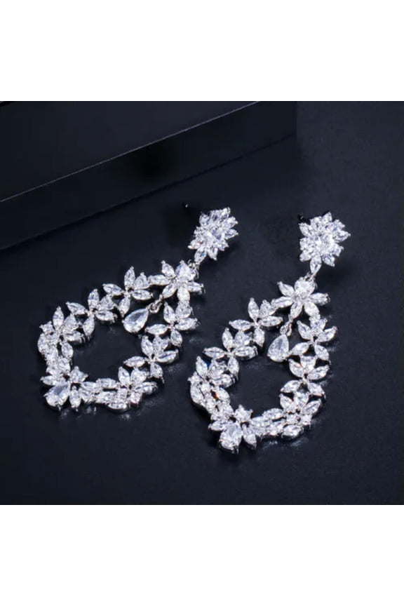 Cubic Zirconia Vintage Multicolor Large Long Flower Drop Fancy Women Earrings