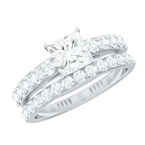 Rosec Jewels Cubic Zirconia Wedding Ring Set for Bride - 1 Carat Princess Cut Engagement Ring with Enhancer - Jewelry Box Included, 925 Sterling Silver, US 11.00