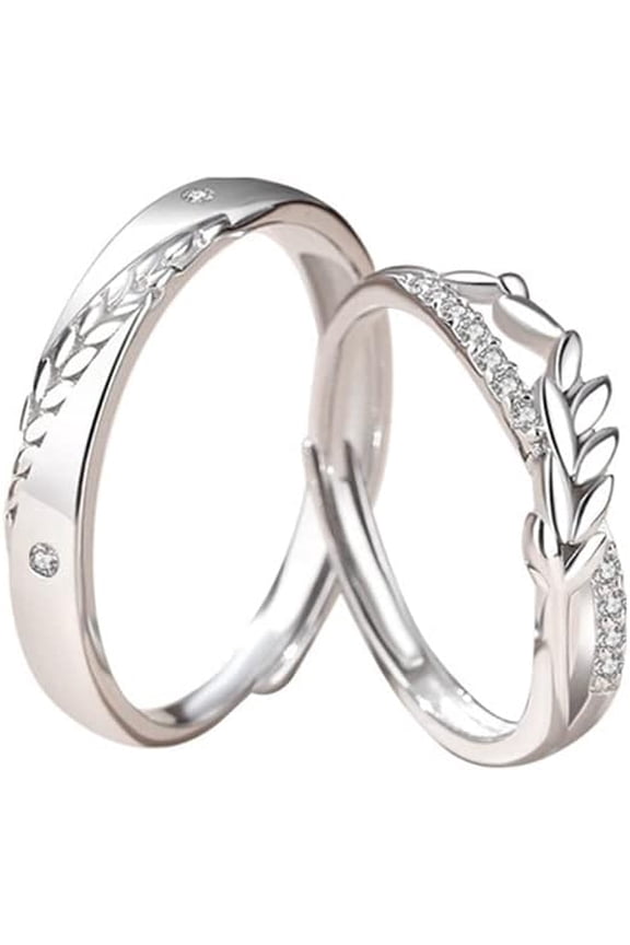 Cubic Zirconia Wheat Matching Couple Rings Set for Him and Her Dainty Crystal Promise Engagement Rings Open Wedding Bands Statement Finger Band Jewelry Gifts with Box