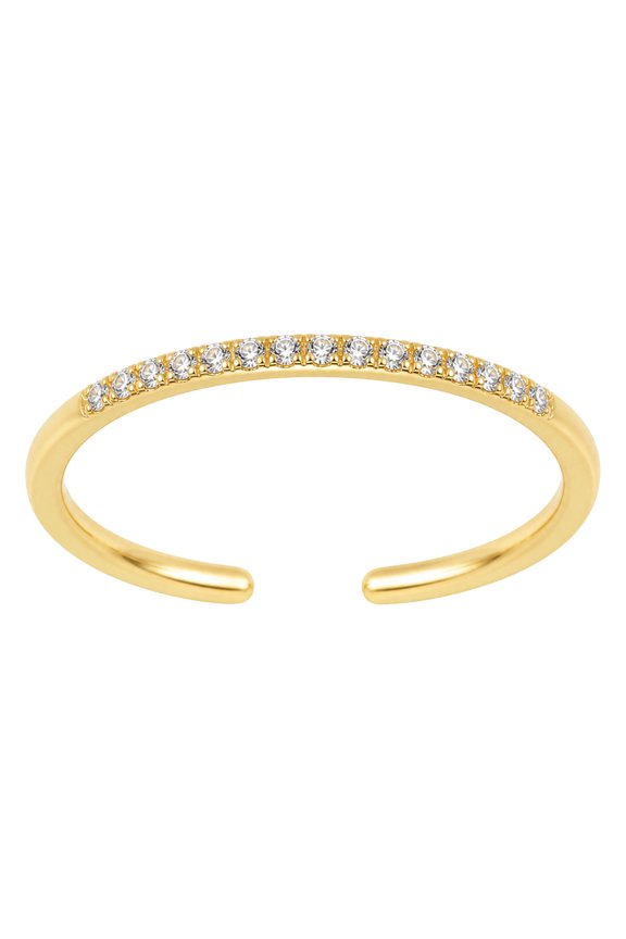 Cubic Zirconia Womens Curved Band Intersecting Design Adjustable Open Cuff Ring Clear Gold R285