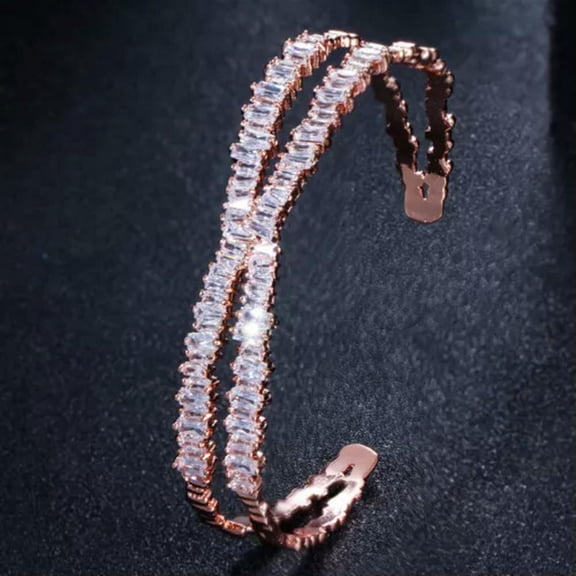 Cubic Zirconia X Shaped Austrian Crystal 585 Rose Gold Plated Cross Cuff Bangle