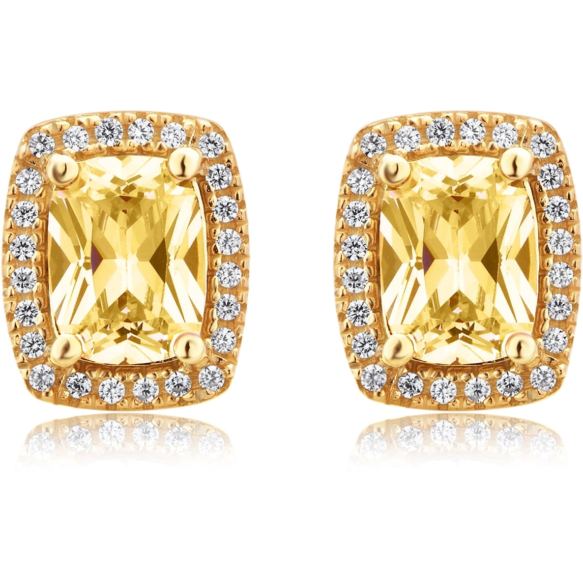 Cubic Zirconia and Pink Stone Cushion Frame Sterling Silver Stud Earring