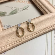 Cubic and Gold Silver Oval Stud Earrings for women