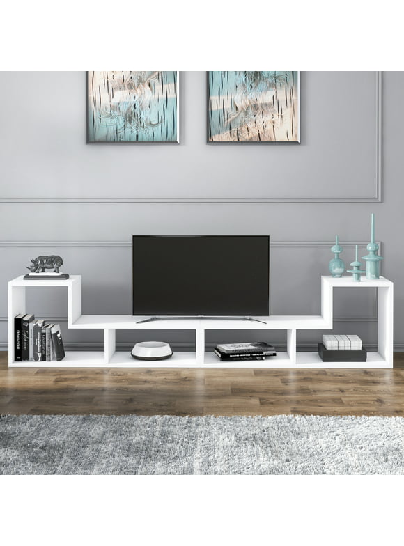 Cubicco Modern Engineered Wood TV Stand for TVs up to 55”, White, Veneer