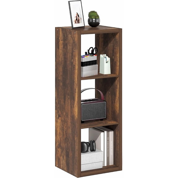 Cubicle Book Shelf, 3-Cube Bookshelf, Extra Thick Frame Horizontally & Vertically Reversible Bookcase with Open Back, 14.6" x 16" x 44", for Living Room, Bedroom, Home Office, Amber Pine