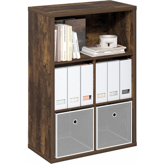 Cubicle Book Shelf, 5-Cube Thick Frame Bookshelf, Reversible Bookcase with Closed Back, 14.6" x 57.8" x 58", for Living Room, Bedroom, Home Office, Amber Pine