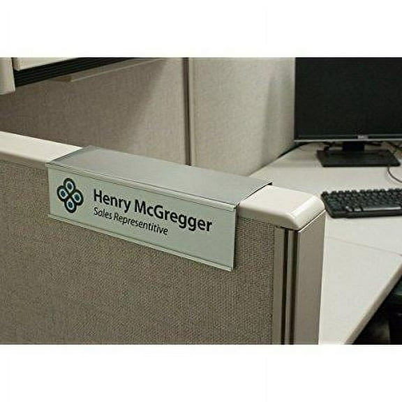 Cubicle Nameplate Holder - Measures 2 inch x 8 inch (Polished Silver - 2" Depth) Scratch-resistant aluminum
