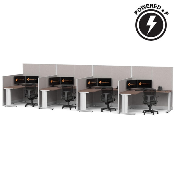 Cubicles.com L Shaped Workstation 4pack Inline, 5x5 Powered Premium Office Cubicle |Modular Desk with Panels, Steel Frame, White Desk White Paint, Self-Assembly
