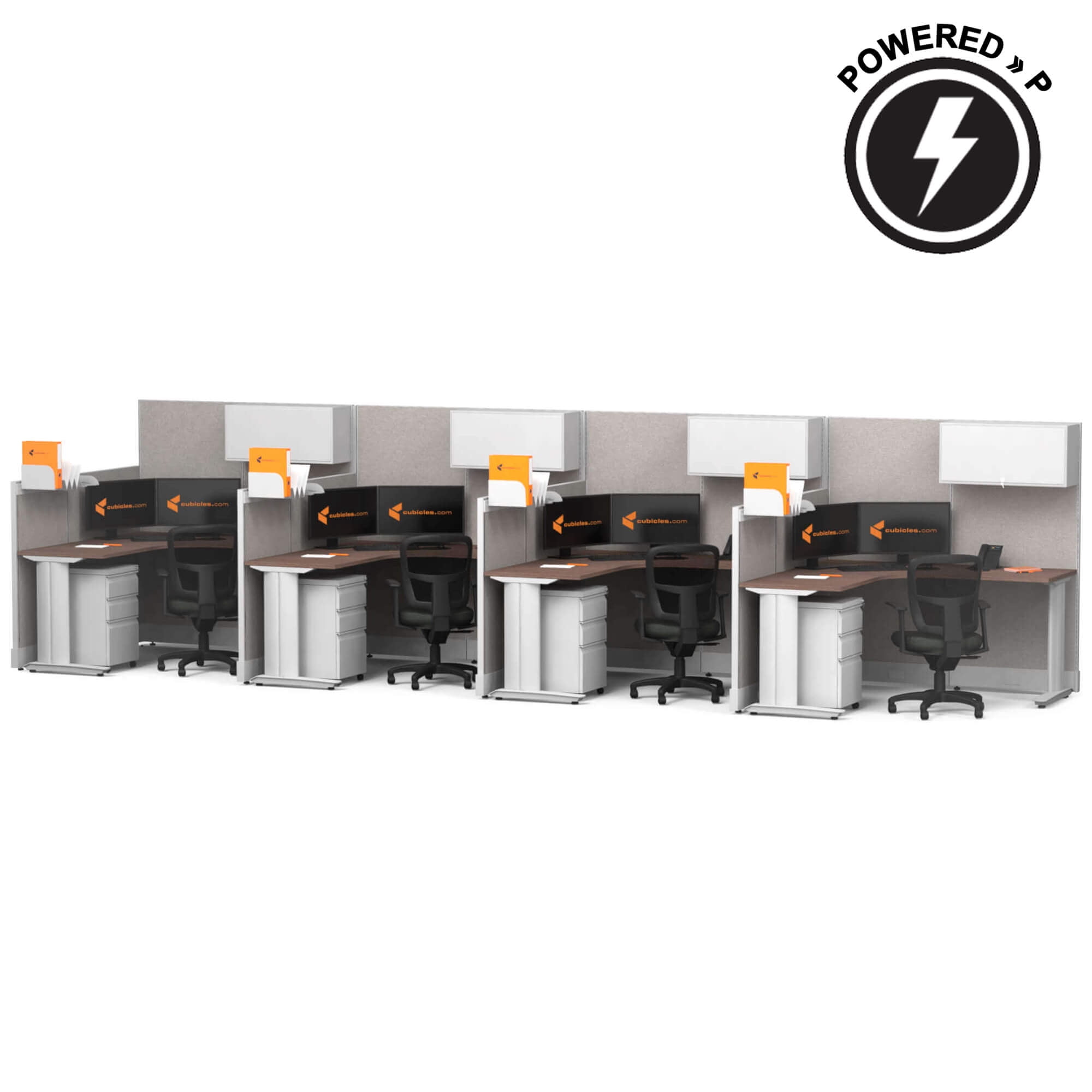 Cubicles.com L Shaped Workstation 4pack Inline, 5x5 Powered Premium ...