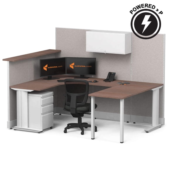 U Shaped Powered Workstation Desk 90" x 63" with Transaction Top, Modular Office Cubicle System, Commercial Office Desk with Storage, Privacy Panels & Steel Frame