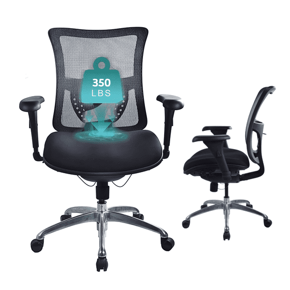 Cubiclesdotcom IMPACT Ergonomic Office Chair, Mesh Back Task Chair with Adjustable Arms, 3D Lumbar Support, Synchro-Tilt, Seat Height & Tilt Lock, Seat Slider, Swivel Base, Casters, 350 lbs, Black