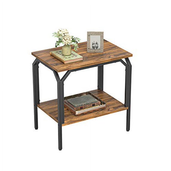 Cubicubi 2-Tier End Table with Wooden Shelf, Side Table with Waterproof Boards and Metal Frame, Deep Brown