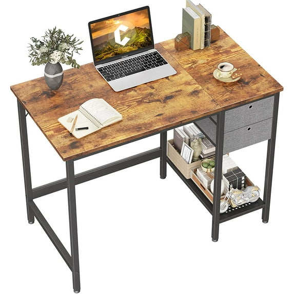 Cubicubi Computer Desk 40" Office Desk with Drawer, Rustic Brown Finish