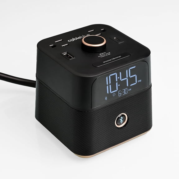 CubieBlue Black Smart Alarm Clock With Bluetooth Speaker, 2 USB Ports & 2