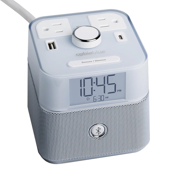 CubieBlue White Smart Alarm Clock With Bluetooth Speaker, 2 USB Ports & 2