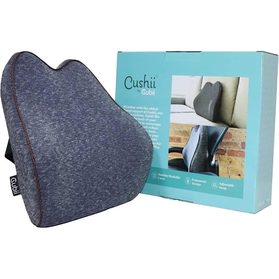 Cubii Cushii - Lumbar Support With Memory Foam Cushion For Back and Lower Back Pain Relief - It Fits Where You Sit, Desk, Office, Kitchen Chairs, Couch Cushions with Advanced Back Lumbar Support