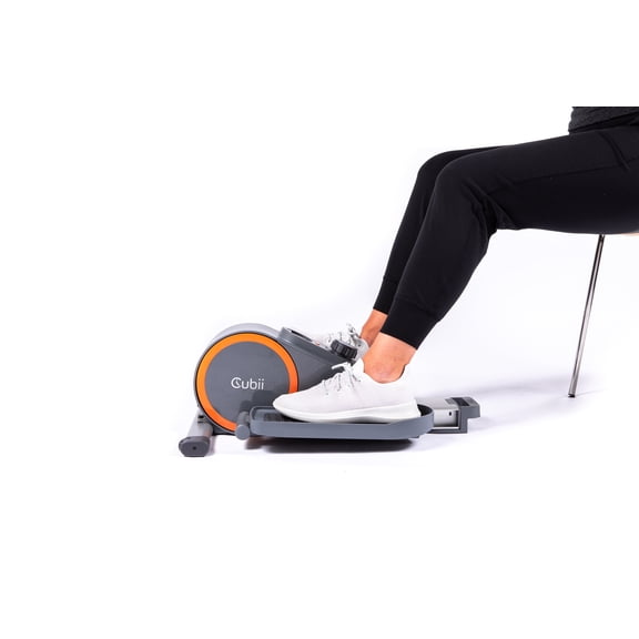 Cubii Go - Ultra Portable Under Desk Elliptical, Foot Pedal Exerciser Machine with Built-in Wheels, Easy Retractable Handle, Large LCD Fitness Tracker, Adjustable Resistance Levels Orange