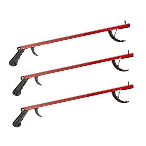 Cubii Health Lightweight 26" Easy-to-Use Reacher Grabber Tool, Aluminum, Red, (3 Pack)