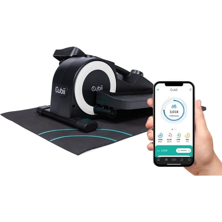 Cubii JR1+ Compact Under Desk Elliptical Bundle with Non-Slip Mat - 8 Levels of Resistance, LCD Display, Whisper Quiet w/ Bluetooth Foot Pedal Exerciser Home Workout Machine for Adults to Seniors