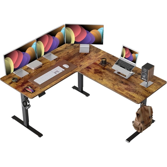 Cubiker L Shaped Standing Desk - 63 x 55 Inch Electric Adjustable Height Corner Standing Desk, Ergonomic Sit Stand Up Table, Splice Board for Home Office, Rustic Brown