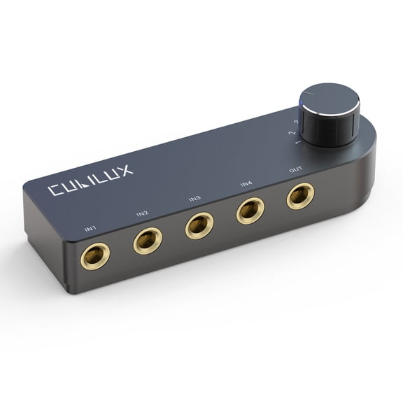 Cubilux Bidirectional 4-Way 6.35mm Audio Selector Switch Box, TRS Stereo 1-in-4-out Splitter for Speakers, Mixer, Headphones, and Home Audio Setup