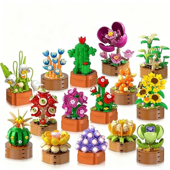 Cubimana 15 Pack Mini Flower Succulents Building Sets Botanical Collection (1314PCS)