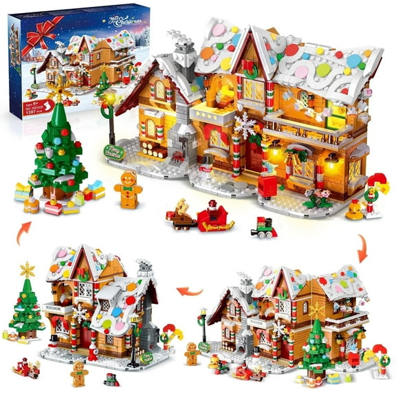 Gingerbread Village House Building Toy with Santa Claus for Adults and Kids Ages 8+