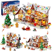 HOGOKIDS 1397 Pcs Christmas Gingerbread House Building Set, 3-in-1 Holiday Village Toy with Santa Claus & Christmas Tree, Plastic Building Blocks Set for Kids a