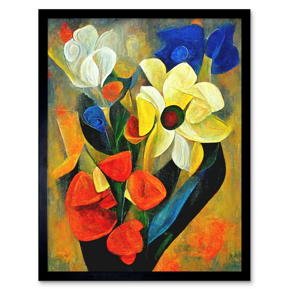 Cubist Abstract Flower Bouquet Still Life Oil Painting Art Print Framed Poster Wall Decor 12x16 inch