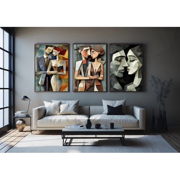 Cubist Couple Print Abstract Geometric Art, Poster Only