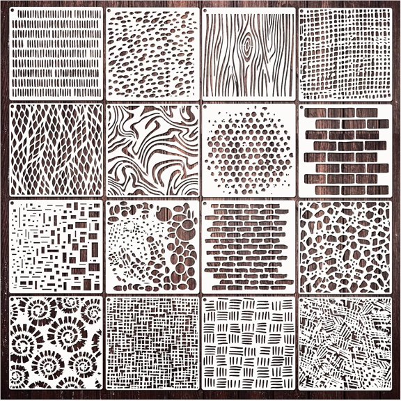 Cubist Stencils for Crafts Reusable 6 X 6 Inch Texture Mixed Media Burlap Art Painting on Wood Wall Canvas Brick Layered Pattern Paint Art Stencils for Card Making (16pcs Cubist)