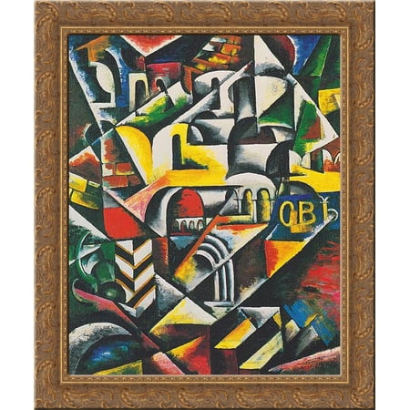 Cubist landscape city 20x24 Gold Ornate Wood Framed Canvas Art by Popova, Lyubov