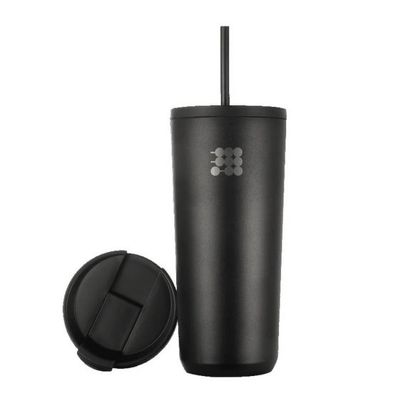 Cubitt Travel Mug 20 oz Double Walled Vacuum Insulated Stainless Steel with 2 lids, Straw and Coffe, Cupholder Friendly, Perfect for Hot & Cold Beverages Black